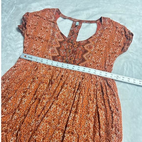 Free People Sundown Mini Dress Women Small Orange Scoop Neck Open Back Babydoll - Picture 10 of 14